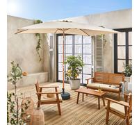 Parasol Droit Sable Rectangulaire 2x3m. Mat Central Imitation Bois En Aluminium Orientable Et Beige