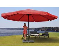 Parasol En Aluminium Meran Pro, Gastronomie, Marché, Avec Volant, Ø 5m Bordeaux Avec Pied Rouge