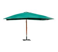 Parasol flottant vert 300 x 400 cm avec base | Polyester résistant, poteau en bois, système de poulie, pour terrasse