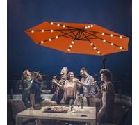 parasol giantex orange 3m excentré avec 24 LED lampe solaire en polyester inperméable hauteur 250 cm avec 8 baleines en fer pour jardin