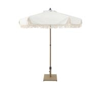 Parasol HOSSEGOR droit à franges 2m. beige. acier. mât effet bois. UPF 30+. D 200 x H 225 cm