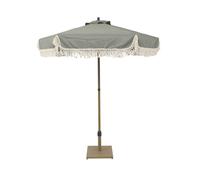 Parasol HOSSEGOR droit à franges 2m. kaki. acier. mât effet bois. UPF 30+. D 200 x H 225 cm