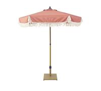 sweeek - Parasol HOSSEGOR droit à franges 2m. terracotta. acier. mât effet bois. UPF 30+. D 200 x H 225 cm