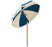 Parasol Inclinable De Jardin Ø 213 Cm Style Vintage Franges Bleu Beige Beige