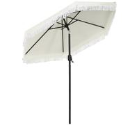 Parasol Inclinable De Jardin Ø 225 Cm Style Bohème À Franges Crème Beige