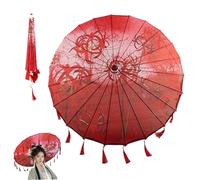 Parasol japonais chinois 32 pouces motif lys magique rouge parasol japonais en soie oriental avec pompon parapluie asiatique ancien décoratif pour la danse