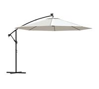 Parasol Jardin Déporté 350 cm avec LED Solaires et Base Croisée | Poteau métal robuste, 8 nervures durables, inclinaison ajustable, manivelle facile, montage simple, UV efficace