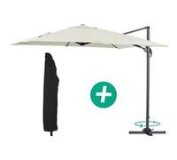 Parasol jardin déporté Alu "Sun 3" - Carré - 3 x 3 m - Ecru + housse de protection 13 G