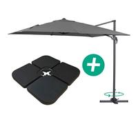 Parasol jardin déporté Alu "Sun 3" - Carré - 3 x 3 m - Gris - Dalles incluses