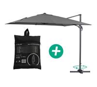 Parasol jardin déporté Alu ""Sun 3"" - Carré - 3 x 3 m - Gris + housse de protection