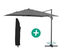 parasol jardin déporté alu sun 3 - carré - 3 x 3 m - gris + housse de protection