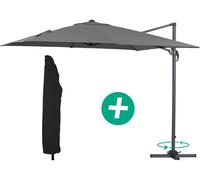 Parasol jardin déporté Alu ""Sun 3"" - Carré - 3 x 3 m - Gris + housse de protection