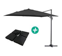 parasol jardin déporté alu sun 3 - carré - 3 x 3 m - noir - dalles incluses