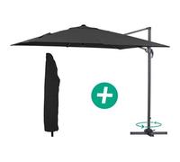 parasol jardin déporté alu sun 3 - carré - 3 x 3 m - noir + housse de protection