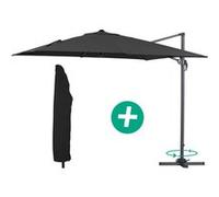 Parasol jardin déporté Alu "Sun 3" - Carré - 3 x 3 m - Noir + housse de protection