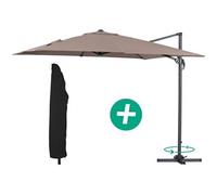 parasol jardin déporté alu sun 3 - carré - 3 x 3 m - taupe + housse de protection