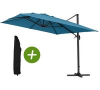 Parasol Jardin Déporté Alu "Sun 4" - Rectangle - 3 X 4 M - Bleu + Housse De Protection Bleu