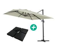 Parasol jardin déporté Alu ""Sun 4 "" - Rectangle - 3 x 4 m - Ecru - Dalles à lester incluses