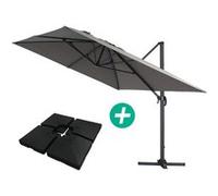 Parasol jardin déporté Alu "Sun 4 " - Rectangle - 3 x 4 m - Gris - Dalles à lester incluses 3 G