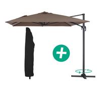 Parasol jardin déporté Alu ""Sun 4"" - Rectangle - 3 x 4 m + Housse de protection - Taupe