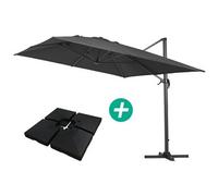 parasol jardin déporté alu sun 4 - rectangle - 3 x 4 m - noir - dalles à lester incluses
