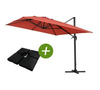 Parasol jardin déporté Alu ""Sun 4 "" - Rectangle - 3 x 4 m - Rouge - Dalles à lester incluses
