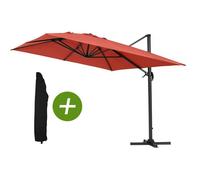 Parasol jardin déporté Alu ""Sun 4"" - Rectangle- 3 x 4 m - Rouge + Housse de protection