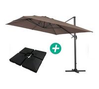 Parasol jardin déporté Alu Sun 4 - Rectangle - 3 x 4 m - Taupe - Dalles incluses - Habitat et Jardin