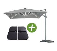 Parasol jardin déporté LED Alu "Sun 3 Luxe" - Carré - 3 x 3 m - Coloris gris - Dalles lestées incluses