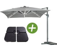 Parasol Jardin Déporté Led Alu "Sun 3 Luxe" - Carré - 3 X 3 M - Coloris Gris - Dalles Lestées Incluses Gris