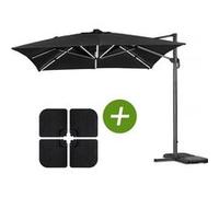 Parasol Jardin Déporté Led Alu "Sun 3 Luxe" - Carré - 3 X 3 M - Coloris Noir - Dalles Lestées Incluses