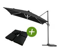 Parasol jardin déporté LED Alu ""Sun 4 Luxe"" - Rectangle - 3 x 4 m - Dalles à lester incluses