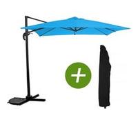 Parasol jardin déporté "Soleil" - Carré - 2.5 x 2.5 m - Bleu + Housse de protection 2 G