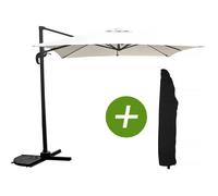 Parasol jardin déporté ""Soleil"" - Carré - 2.5 x 2.5 m - Ecru + Housse de protection
