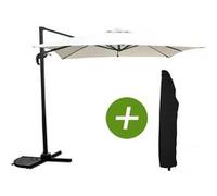 Parasol jardin déporté ""Soleil"" - Carré - 2.5 x 2.5 m - Ecru + Housse de protection