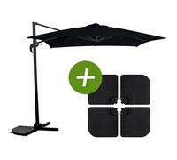 Parasol jardin déporté "Soleil" - Carré - 2.5 x 2.5 m - Noir + Dalles à lester incluses