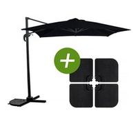 Parasol jardin déporté "Soleil" - Carré - 2.5 x 2.5 m - Noir + Dalles à lester incluses 6 G