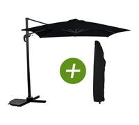 parasol jardin déporté soleil - carré - 2.5 x 2.5 m - noir + housse de protection