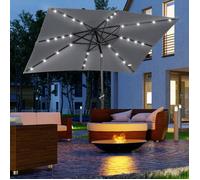 Parasol lumineux rectangulaire inclinable dim. 2,68L x 2,05l x 2,48H m parasol LED solaire acier polyester haute densité gris