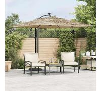 Parasol marron, 269 x 269 cm, carré, avec mât en acier et toit de paille à 6 couches, mécanisme à manivelle, pour extérieur, terrasse, tissu d'ombrage