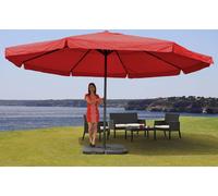 Parasol Meran Pro, parasol de marché gastronomique avec volant Ø 5m polyester/alu 28kg ~ bordeaux avec support