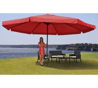 Parasol Meran Pro, parasol de marché gastronomique avec volant Ø 5m polyester/alu 28kg ~ bordeaux sans support