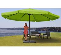 Parasol Meran Pro, parasol de marché gastronomique avec volant Ø 5m polyester/alu 28kg ~ vert avec support