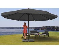 Parasol Meran Pro, parasol de marché gastronomique avec volant Ø 5m polyester/alu 28kg ~ anthracite avec support