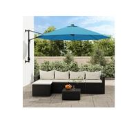 Parasol mural avec LED bleu mer 290 cm, parasol de jardin, parasol d'extérieur, parasol de patio, parapluie, 362894