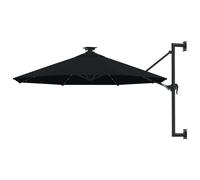 Vidaxl Parasol Mural Avec Mât Métallique Et Led 300 Cm Noir Noir