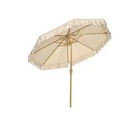 Parasol octogonal inclinable Ø 2,64 x 2,4H m mât acier aspect bois polyester haute densité 180 g/m² beige