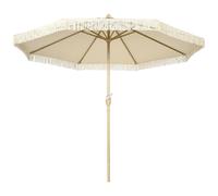Parasol Octogonal Inclinable Ø 2,65 M Métal Aspect Bois Toile Beige Beige
