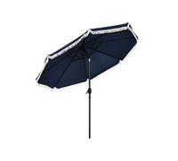 Outsunny Parasol de jardin Parasol droit inclinable rond Ø 268 cm avec franges tissu polyester haute densité anti-UV mât démontable 8 baleines, bleu