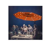 parasol orange 3m excentré avec 24 LED lampe solaire en polyester inperméable hauteur 250 cm avec 8 baleines en fer pour jardin